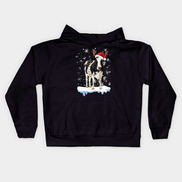 Mooey Christmas Heifers Santa Xmas Lights Cow Lovers Kids Hoodie by reginaturner